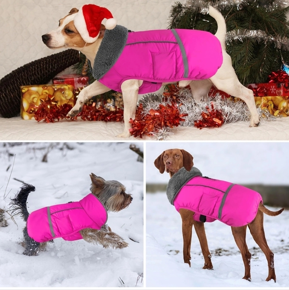 Dogcheer Warm Dog Coat Dog Jacket Waterproof Winter Coat Reflective - Pink - M - Picture 3 of 16